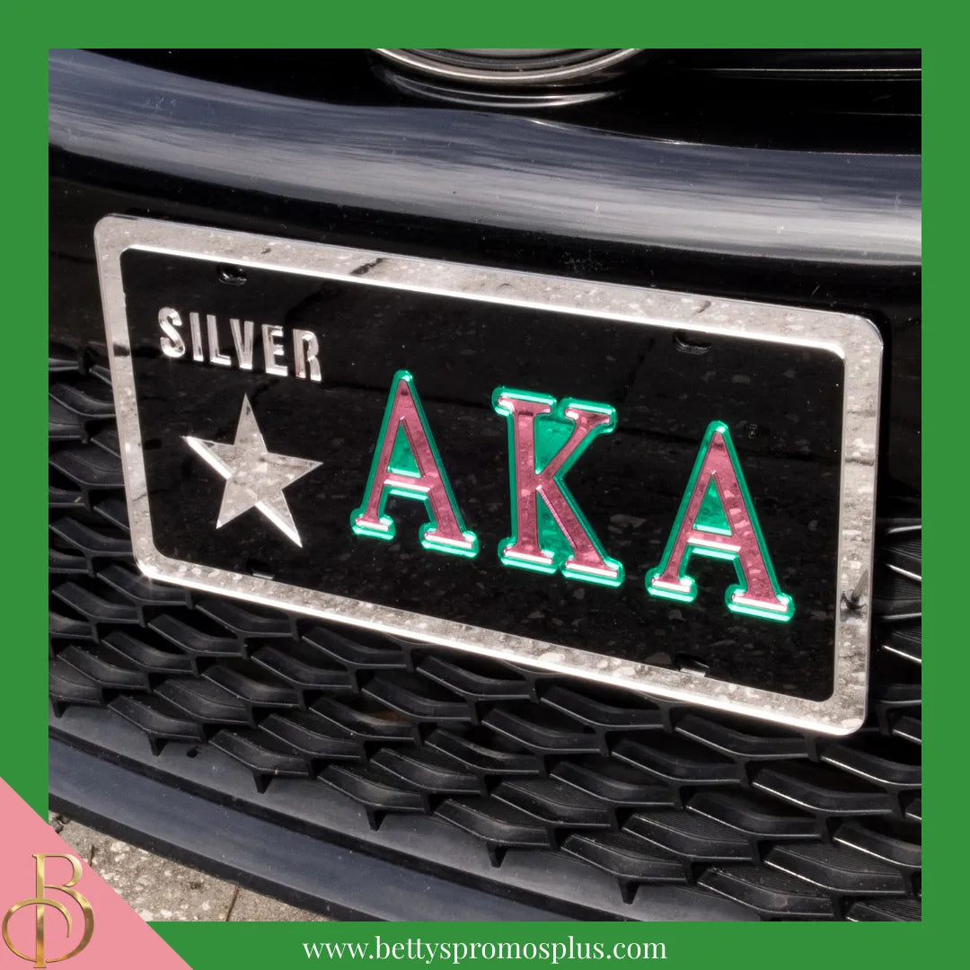Alpha Kappa Alpha AKA Silver Star Laser Engraved Mirrored Acrylic Auto Tag License Plate-Alpha Kappa Alpha Paraphernalia-Alpha Kappa Alpha Auto Tag-Betty's Promos Plus