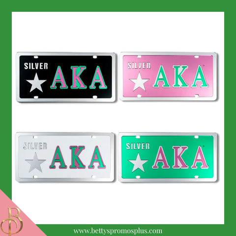 Alpha Kappa Alpha AKA Silver Star Laser Engraved Mirrored Acrylic Auto Tag License Plate-Alpha Kappa Alpha Paraphernalia-Alpha Kappa Alpha Auto Tag-Betty's Promos Plus