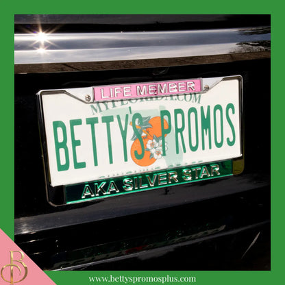 Alpha Kappa Alpha AKA Silver Star Life Member Chrome Laser Engraved Mirrored Acrylic Auto Tag License Plate Frame-Alpha Kappa Alpha Paraphernalia-Alpha Kappa Alpha Auto Tag Frame-Betty's Promos Plus