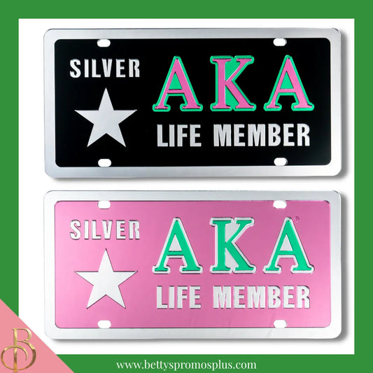 Alpha Kappa Alpha AKA Silver Star Life Member Laser Engraved Mirrored Acrylic Auto Tag License Plate-Alpha Kappa Alpha Paraphernalia-Alpha Kappa Alpha Auto Tag-Betty's Promos Plus