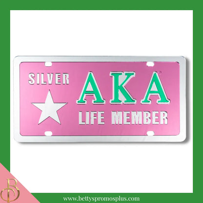 Alpha Kappa Alpha AKA Silver Star Life Member Laser Engraved Mirrored Acrylic Auto Tag License Plate-Pink-Alpha Kappa Alpha Paraphernalia-Alpha Kappa Alpha Auto Tag-Betty's Promos Plus