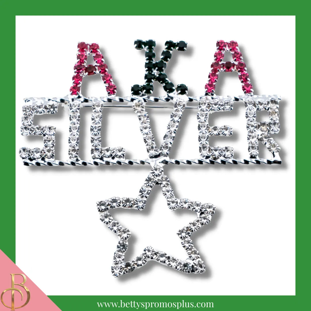 Alpha Kappa Alpha AKA Silver Star Rhinestone Pin-Silver-Alpha Kappa Alpha Paraphernalia-Alpha Kappa Alpha Rhinestone Pin-Betty's Promos Plus