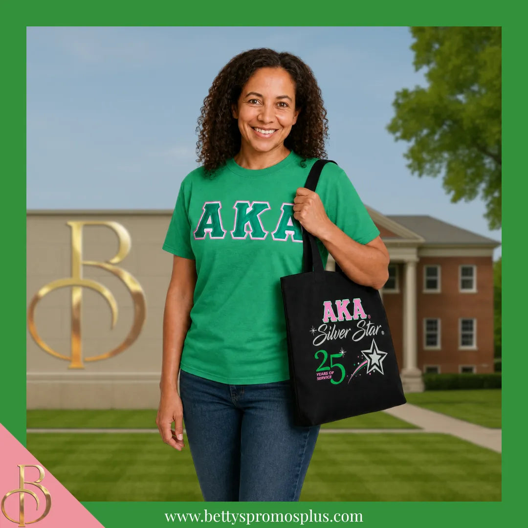 Alpha Kappa Alpha AKA Silver Star Screen Printed Tote Bag-Alpha Kappa Alpha Paraphernalia-Alpha Kappa Alpha Tote Bags-Betty's Promos Plus