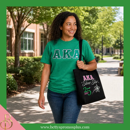 Alpha Kappa Alpha AKA Silver Star Screen Printed Tote Bag-Alpha Kappa Alpha Paraphernalia-Alpha Kappa Alpha Tote Bags-Betty's Promos Plus