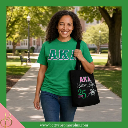 Alpha Kappa Alpha AKA Silver Star Screen Printed Tote Bag-Alpha Kappa Alpha Paraphernalia-Alpha Kappa Alpha Tote Bags-Betty's Promos Plus