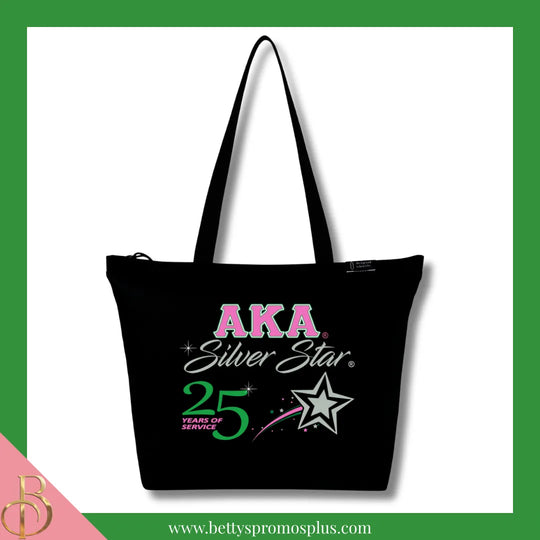 Alpha Kappa Alpha AKA Silver Star Screen Printed Tote Bag-Alpha Kappa Alpha Paraphernalia-Alpha Kappa Alpha Tote Bags-Betty's Promos Plus