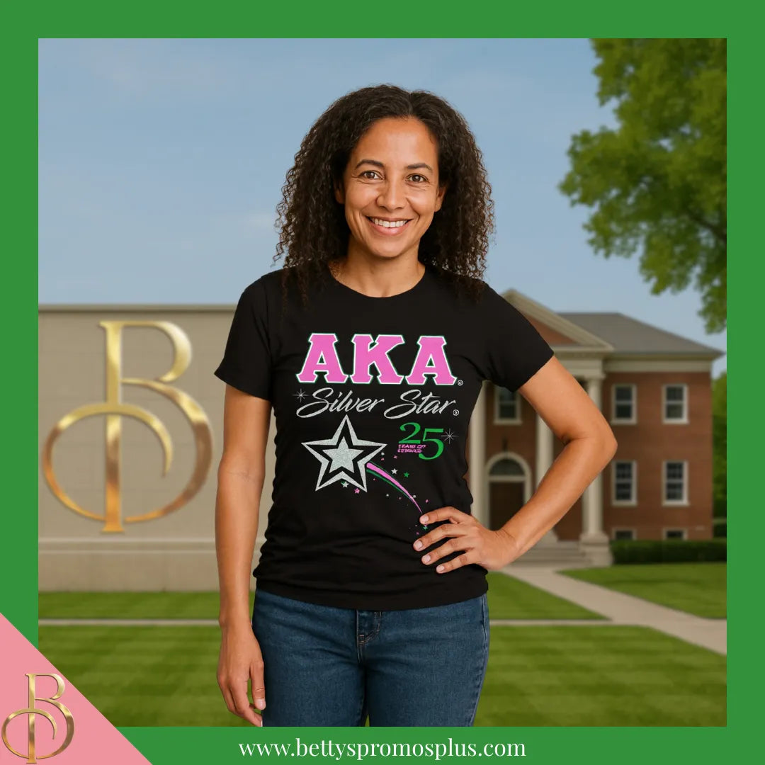 Alpha Kappa Alpha AKA Silver Star T-Shirt-Alpha Kappa Alpha Paraphernalia-Alpha Kappa Alpha T-Shirts-Betty's Promos Plus