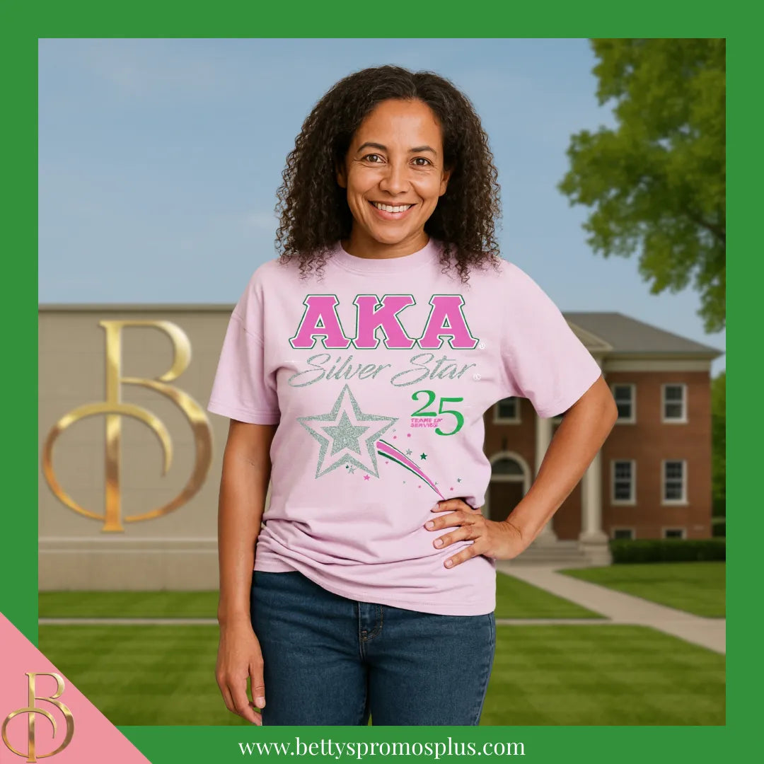 Alpha Kappa Alpha AKA Silver Star T-Shirt-Alpha Kappa Alpha Paraphernalia-Alpha Kappa Alpha T-Shirts-Betty's Promos Plus