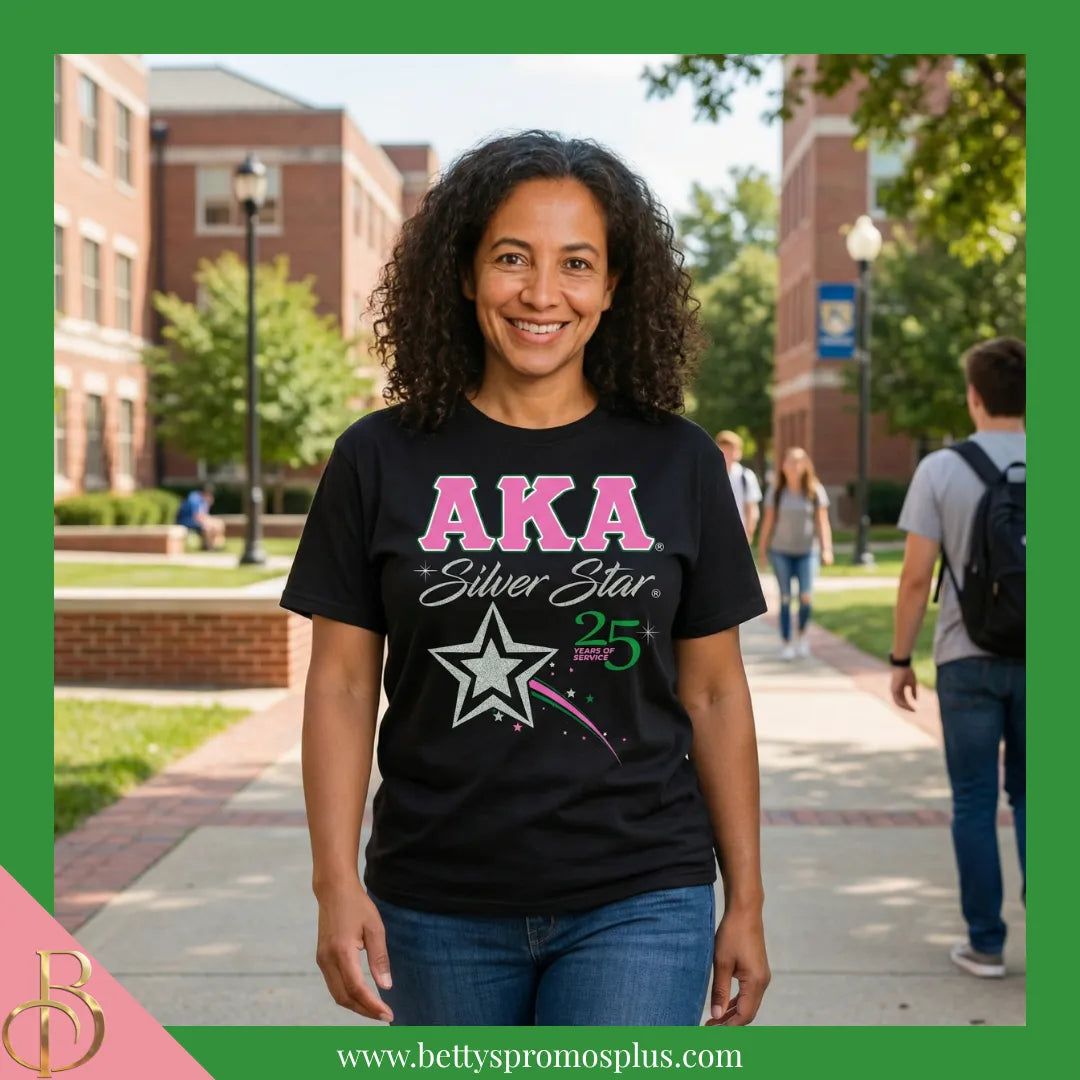 Alpha Kappa Alpha AKA Silver Star T-Shirt-Alpha Kappa Alpha Paraphernalia-Alpha Kappa Alpha T-Shirts-Betty's Promos Plus