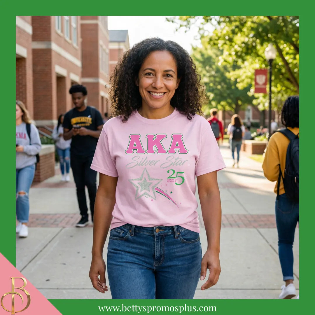 Alpha Kappa Alpha AKA Silver Star T-Shirt-Alpha Kappa Alpha Paraphernalia-Alpha Kappa Alpha T-Shirts-Betty's Promos Plus