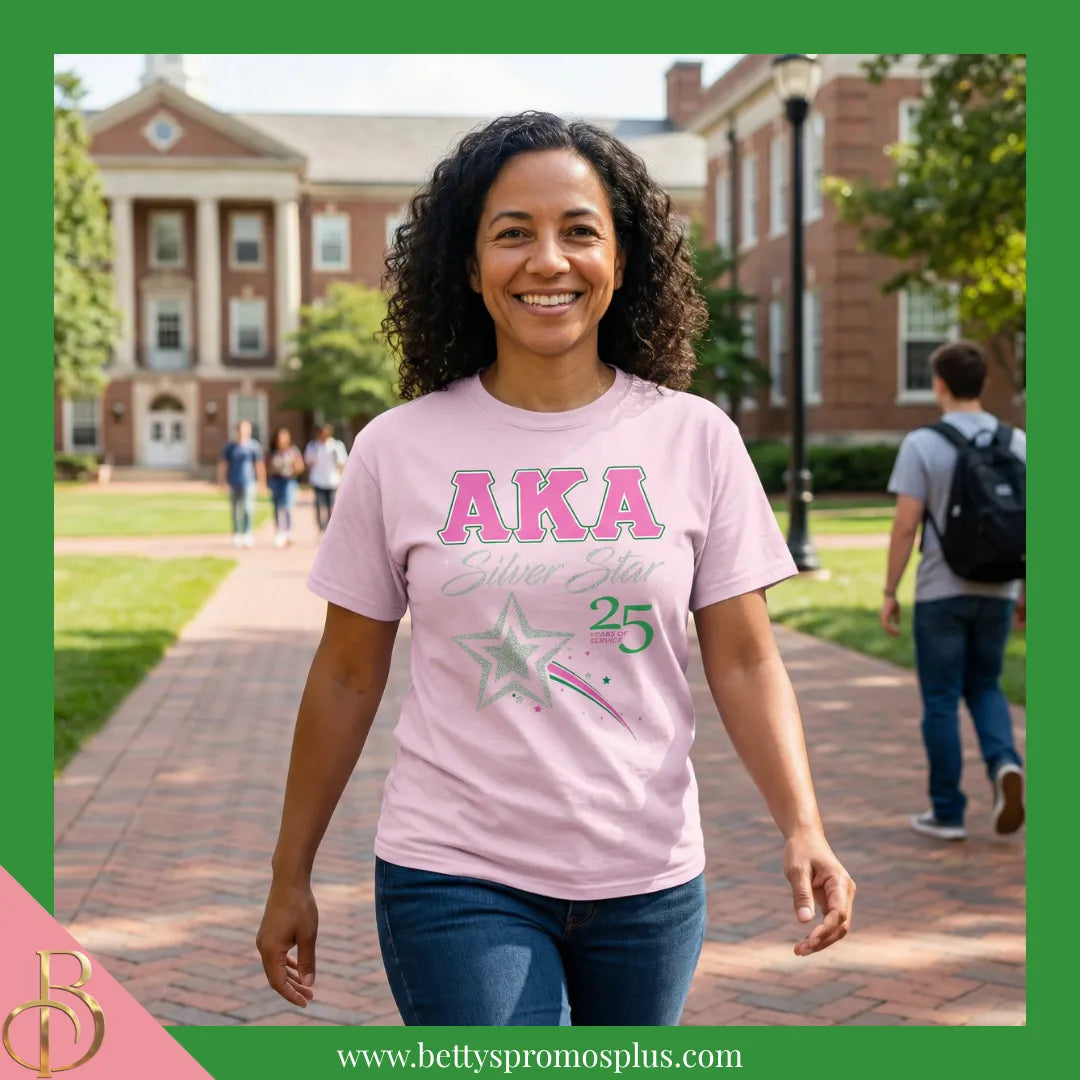 Alpha Kappa Alpha AKA Silver Star T-Shirt-Alpha Kappa Alpha Paraphernalia-Alpha Kappa Alpha T-Shirts-Betty's Promos Plus