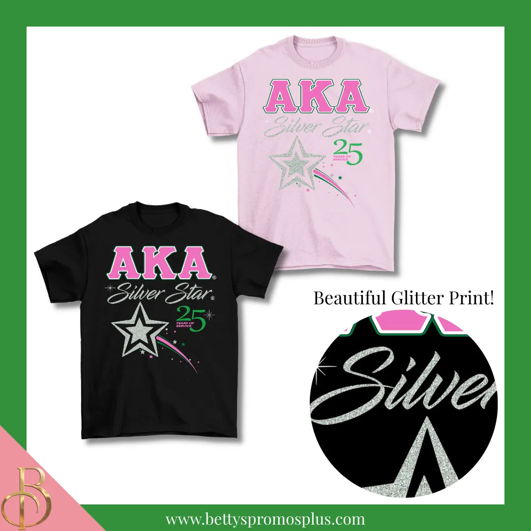 Alpha Kappa Alpha AKA Silver Star T-Shirt-Alpha Kappa Alpha Paraphernalia-Alpha Kappa Alpha T-Shirts-Betty's Promos Plus