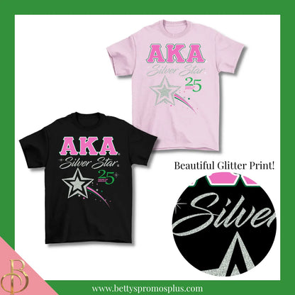 Alpha Kappa Alpha AKA Silver Star T-Shirt-Alpha Kappa Alpha Paraphernalia-Alpha Kappa Alpha T-Shirts-Betty's Promos Plus