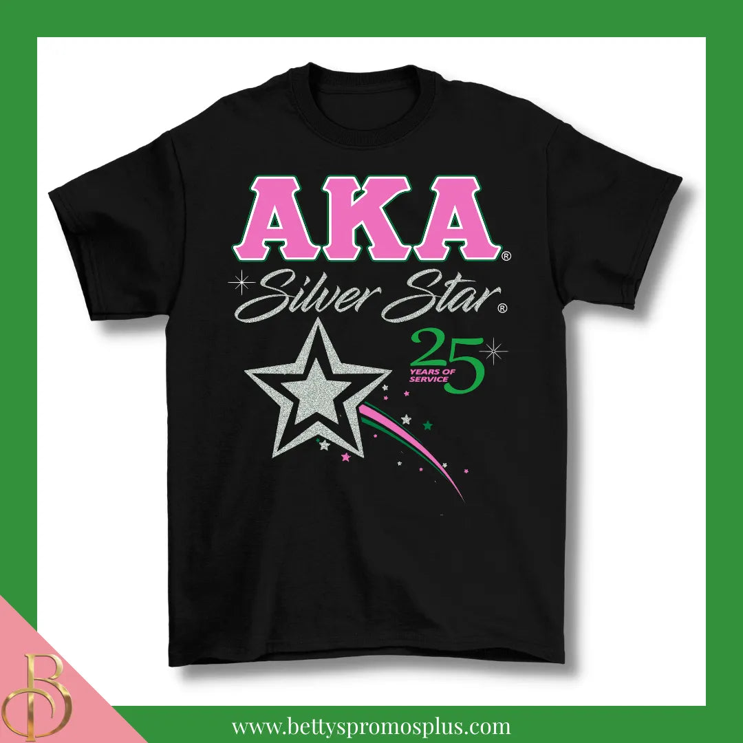 Alpha Kappa Alpha AKA Silver Star T-Shirt-Short Sleeve-Black-Small-Alpha Kappa Alpha Paraphernalia-Alpha Kappa Alpha T-Shirts-Betty's Promos Plus