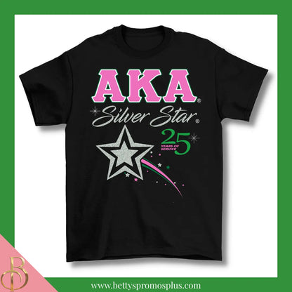Alpha Kappa Alpha AKA Silver Star T-Shirt-Short Sleeve-Black-Small-Alpha Kappa Alpha Paraphernalia-Alpha Kappa Alpha T-Shirts-Betty's Promos Plus