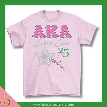 Alpha Kappa Alpha AKA Silver Star T-Shirt-Short Sleeve-Pink-Small-Alpha Kappa Alpha Paraphernalia-Alpha Kappa Alpha T-Shirts-Betty's Promos Plus