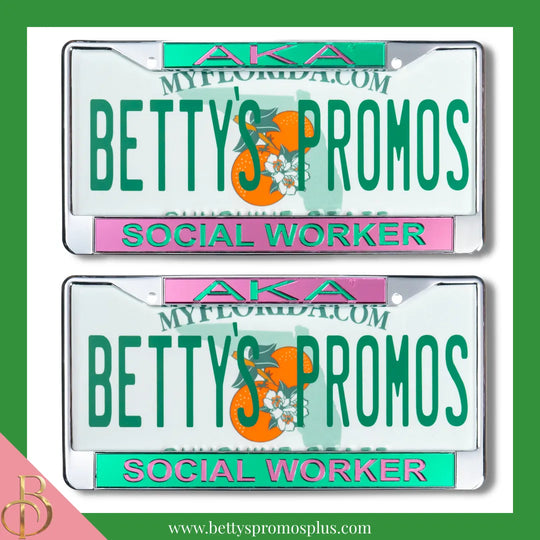 Alpha Kappa Alpha AKA Social Worker Chrome Laser Engraved Mirrored Acrylic Auto Tag License Plate Frame-Alpha Kappa Alpha Paraphernalia-Alpha Kappa Alpha Auto Tag Frame-Betty's Promos Plus