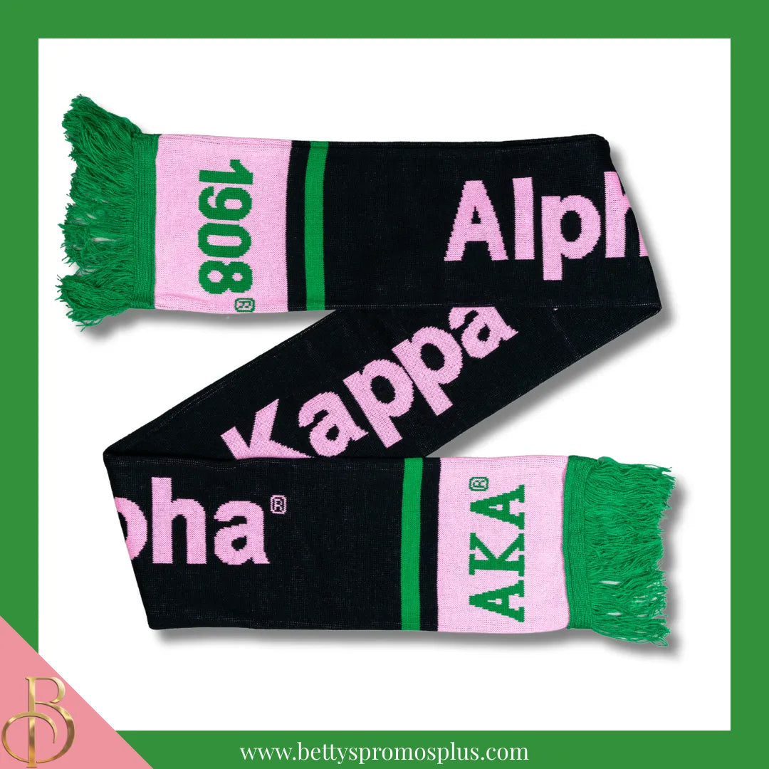 Alpha Kappa Alpha AKA Sorority Knit Scarf-Black-Alpha Kappa Alpha Paraphernalia-Alpha Kappa Alpha Scarf-Betty's Promos Plus