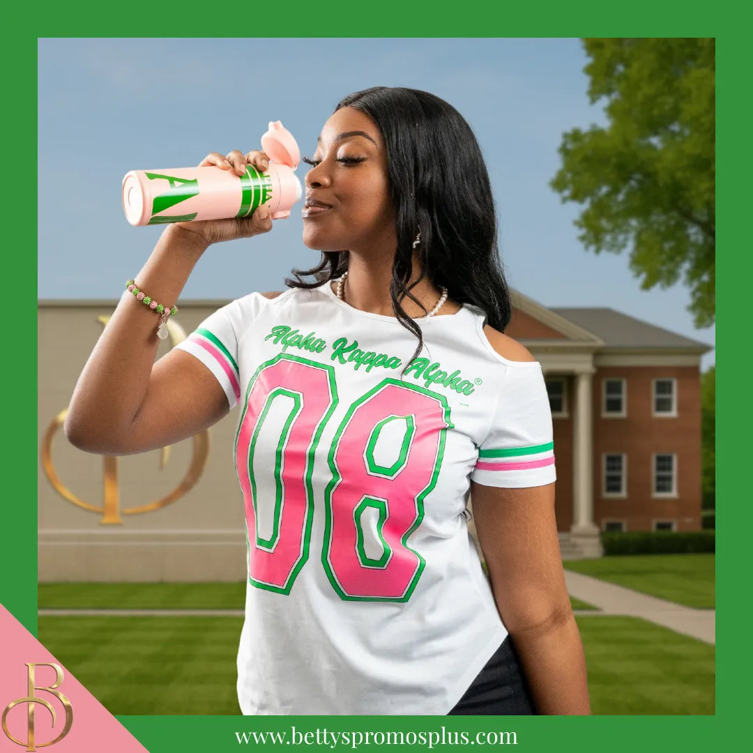 Alpha Kappa Alpha AKA Stainless Steel Water Bottle with Flip Top-Alpha Kappa Alpha Paraphernalia-Alpha Kappa Alpha Water Bottle-Betty's Promos Plus