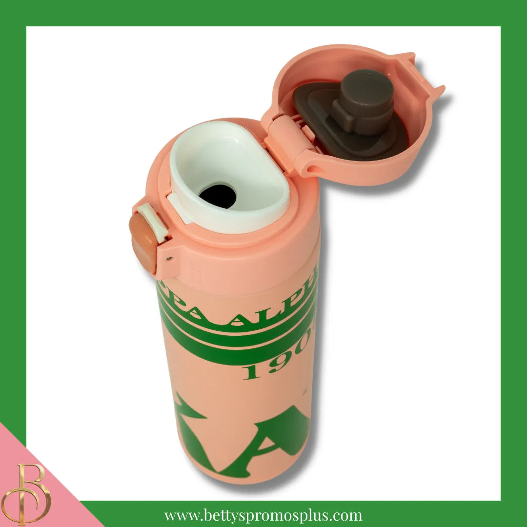 Alpha Kappa Alpha AKA Stainless Steel Water Bottle with Flip Top-Alpha Kappa Alpha Paraphernalia-Alpha Kappa Alpha Water Bottle-Betty's Promos Plus