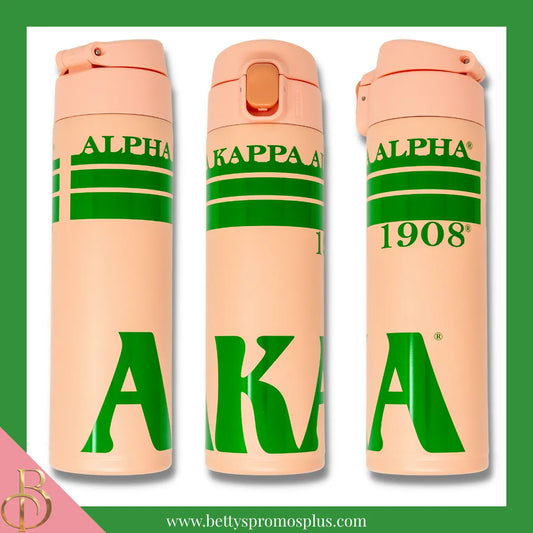 Alpha Kappa Alpha AKA Stainless Steel Water Bottle with Flip Top-Pink-Alpha Kappa Alpha Paraphernalia-Alpha Kappa Alpha Water Bottle-Betty's Promos Plus