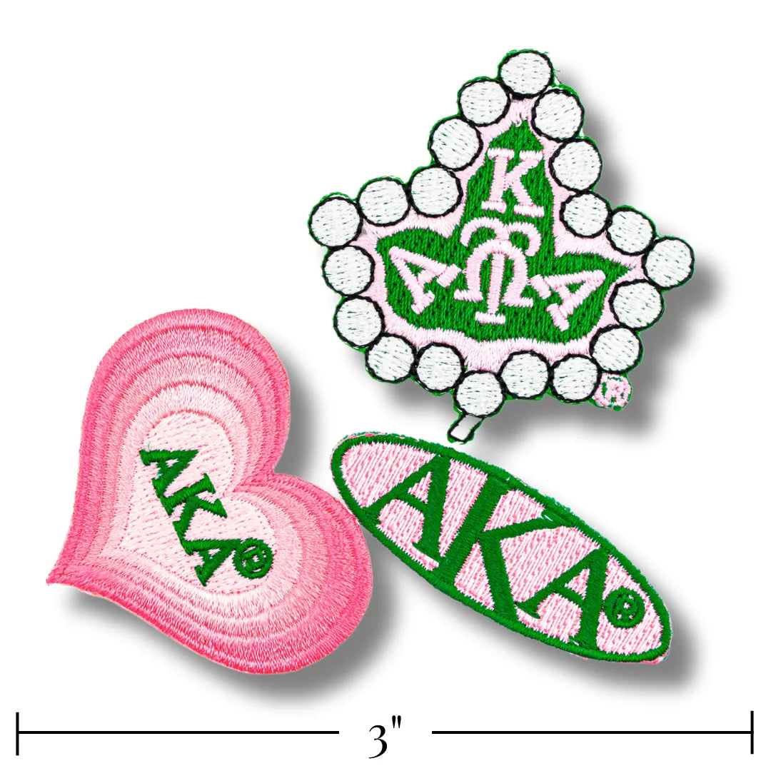 Alpha Kappa Alpha AKA Stick-On Embroidered Patch Set of 3 Patches-Alpha Kappa Alpha Paraphernalia-Alpha Kappa Alpha Patch-Betty's Promos Plus