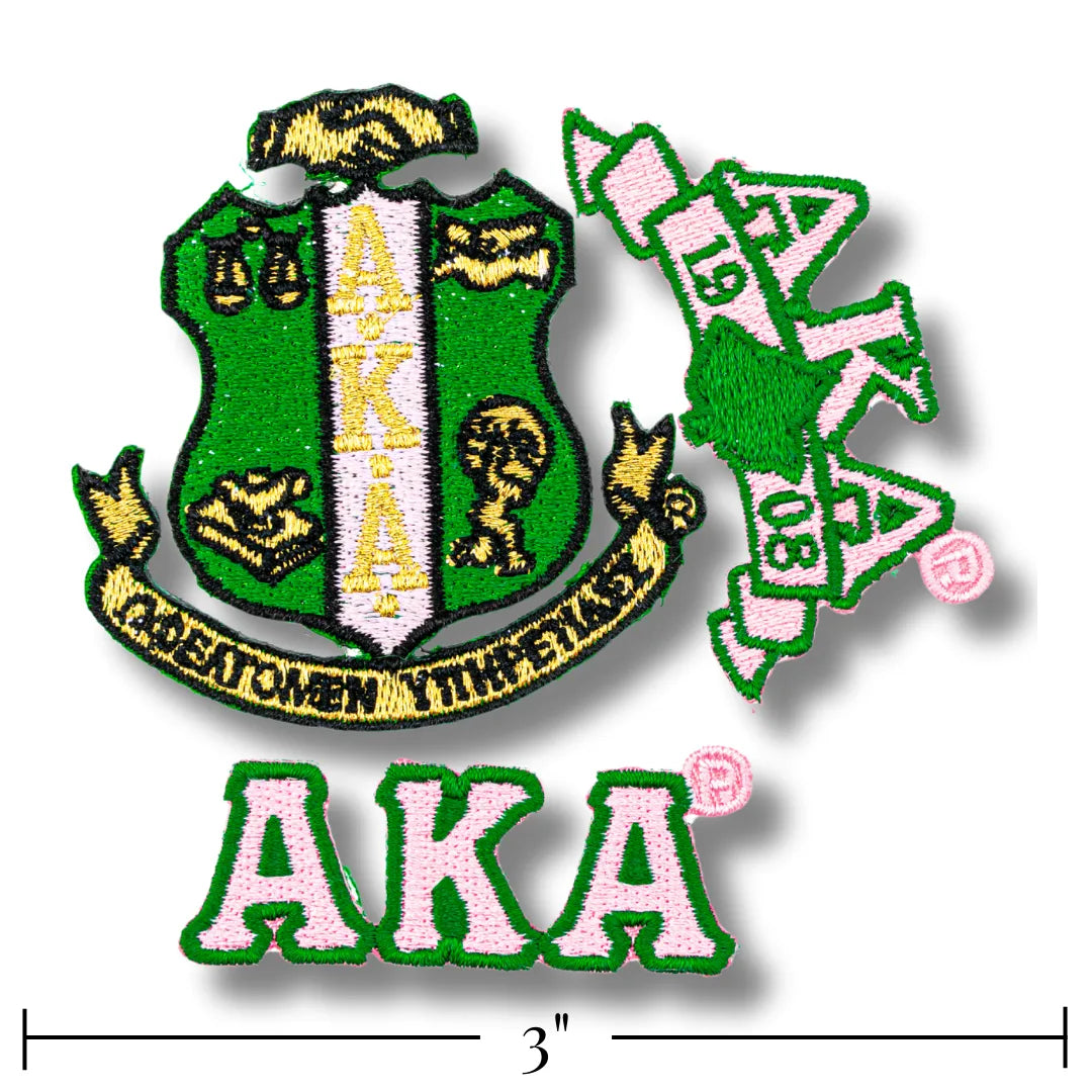 Alpha Kappa Alpha AKA Stick-On Embroidered Patch Set of 3 Patches-Pack #1-Alpha Kappa Alpha Paraphernalia-Alpha Kappa Alpha Patch-Betty's Promos Plus