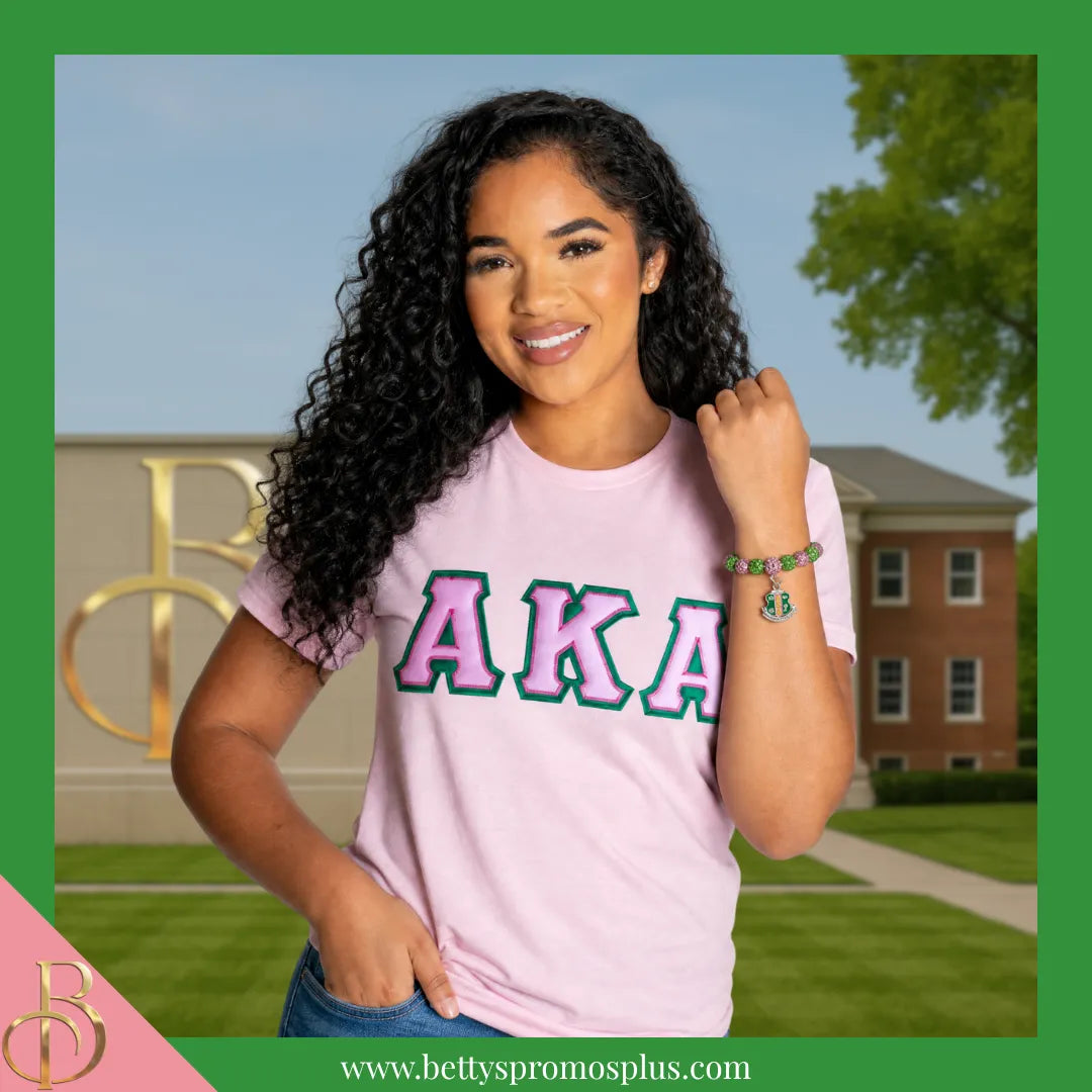 Alpha Kappa Alpha AKA Stone Bead Bracelet with Shield Charm-Alpha Kappa Alpha Paraphernalia-Alpha Kappa Alpha Bracelet-Betty's Promos Plus