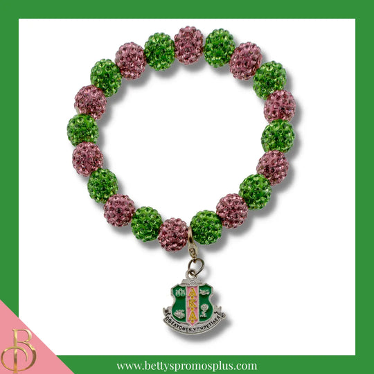Alpha Kappa Alpha AKA Stone Bead Bracelet with Shield Charm-Pink-Alpha Kappa Alpha Paraphernalia-Alpha Kappa Alpha Bracelet-Betty's Promos Plus