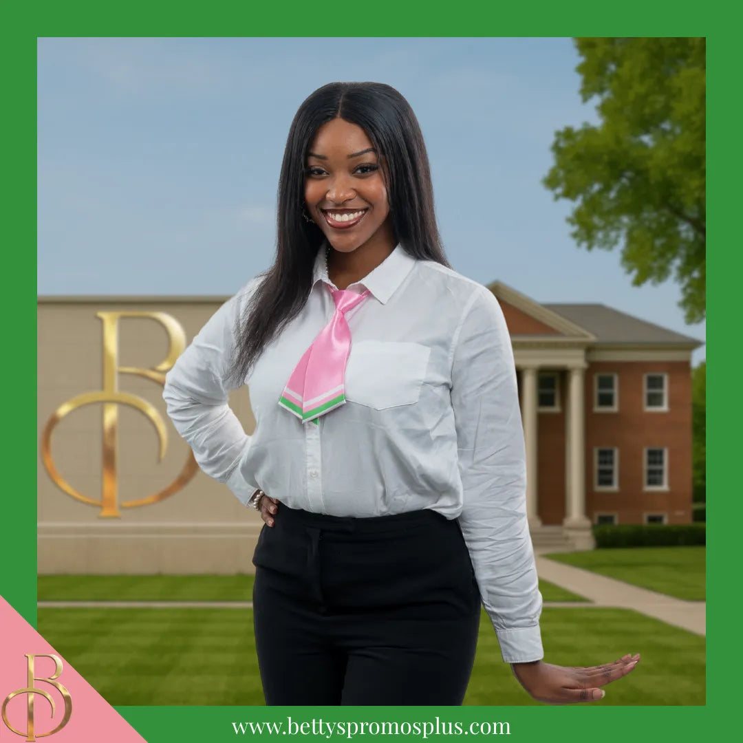 Alpha Kappa Alpha AKA Striped Pre-Tied Adjustable Necktie-Alpha Kappa Alpha Paraphernalia-Alpha Kappa Alpha Bow Tie-Betty's Promos Plus