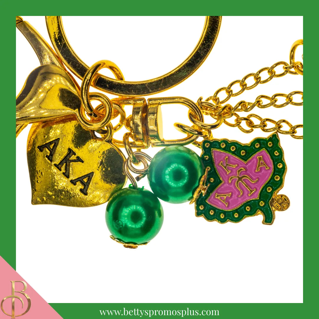 Alpha Kappa Alpha AKA Tassel Keychain with AKA Crest Charm-Alpha Kappa Alpha Paraphernalia-Alpha Kappa Alpha Keychain-Betty's Promos Plus