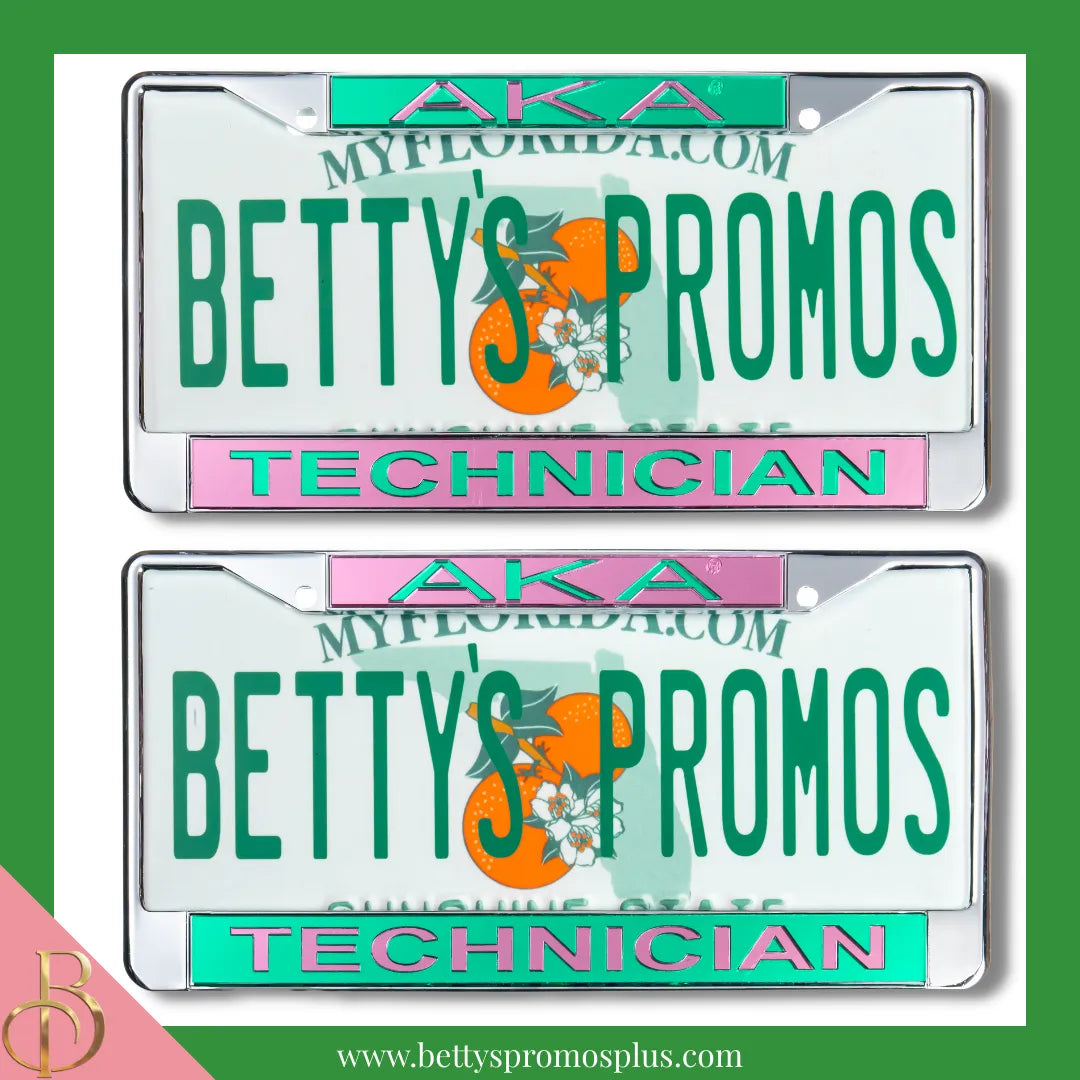 Alpha Kappa Alpha AKA Technician Chrome Laser Engraved Mirrored Acrylic Auto Tag License Plate Frame-Alpha Kappa Alpha Paraphernalia-Alpha Kappa Alpha Auto Tag Frame-Betty's Promos Plus