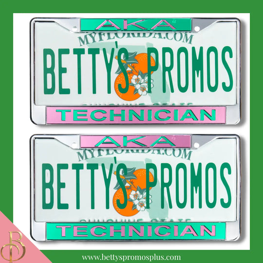 Alpha Kappa Alpha AKA Technician Chrome Laser Engraved Mirrored Acrylic Auto Tag License Plate Frame-Alpha Kappa Alpha Paraphernalia-Alpha Kappa Alpha Auto Tag Frame-Betty's Promos Plus