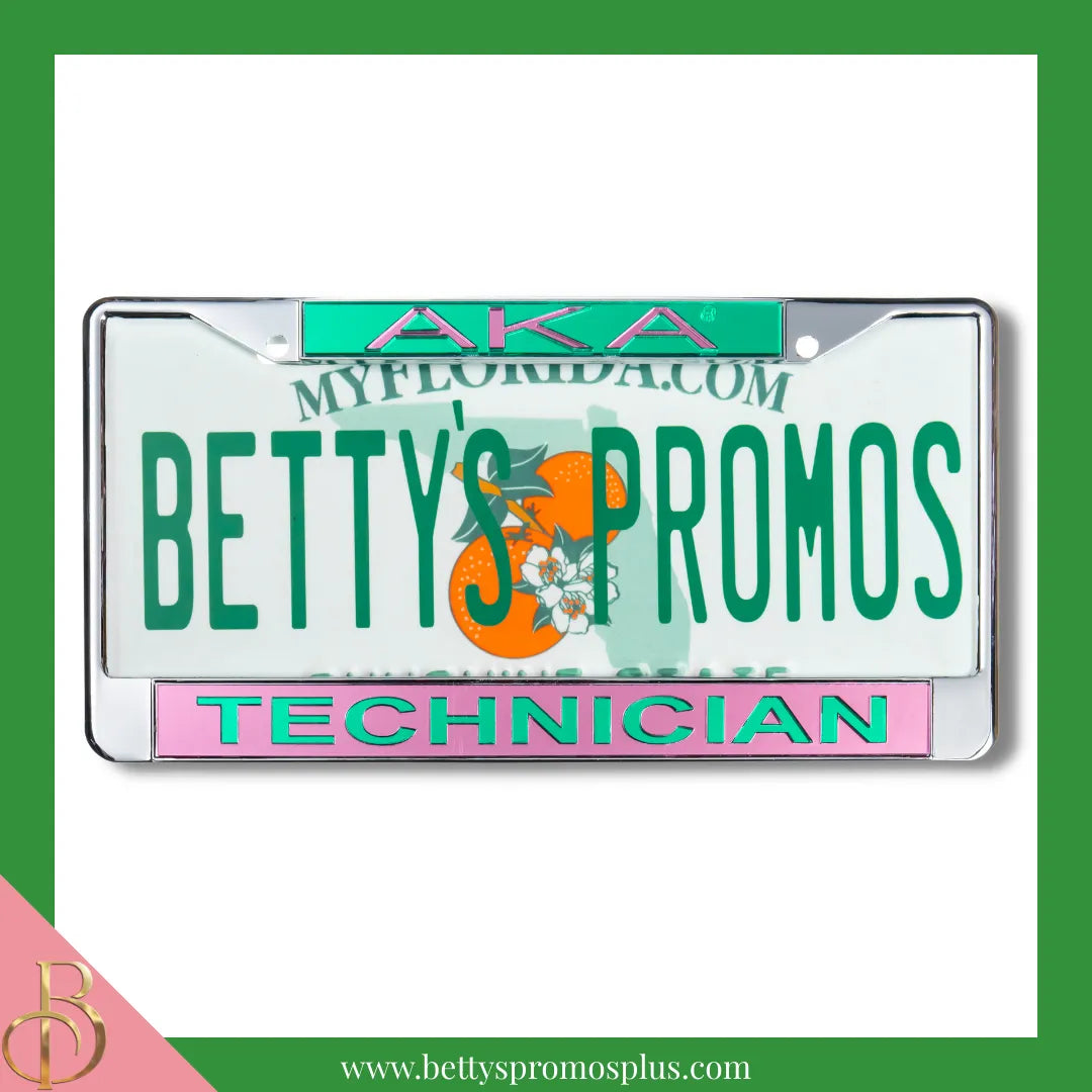 Alpha Kappa Alpha AKA Technician Chrome Laser Engraved Mirrored Acrylic Auto Tag License Plate Frame-Pink Bottom-Alpha Kappa Alpha Paraphernalia-Alpha Kappa Alpha Auto Tag Frame-Betty's Promos Plus