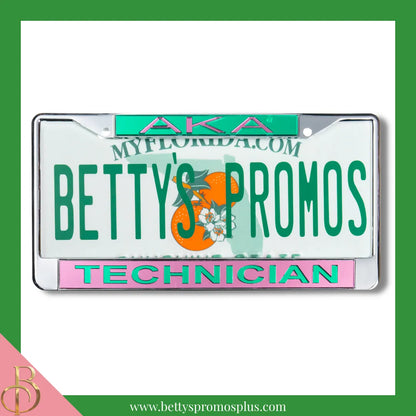 Alpha Kappa Alpha AKA Technician Chrome Laser Engraved Mirrored Acrylic Auto Tag License Plate Frame-Pink Bottom-Alpha Kappa Alpha Paraphernalia-Alpha Kappa Alpha Auto Tag Frame-Betty's Promos Plus