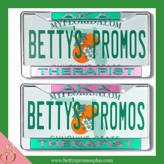 Alpha Kappa Alpha AKA Therapist Chrome Laser Engraved Mirrored Acrylic Auto Tag License Plate Frame-Alpha Kappa Alpha Paraphernalia-Alpha Kappa Alpha Auto Tag Frame-Betty's Promos Plus
