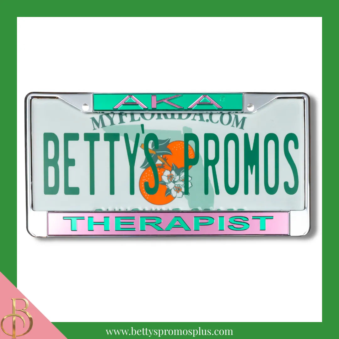Alpha Kappa Alpha AKA Therapist Chrome Laser Engraved Mirrored Acrylic Auto Tag License Plate Frame-Pink Bottom-Alpha Kappa Alpha Paraphernalia-Alpha Kappa Alpha Auto Tag Frame-Betty's Promos Plus