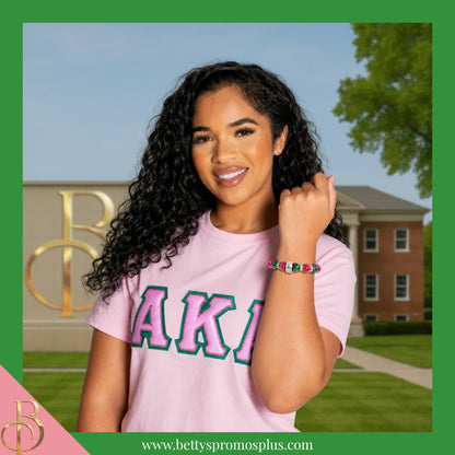 Alpha Kappa Alpha AKA Tiger Eye Beaded Bracelet with Rhinestone Spacers-Alpha Kappa Alpha Paraphernalia-Alpha Kappa Alpha Bracelet-Betty's Promos Plus