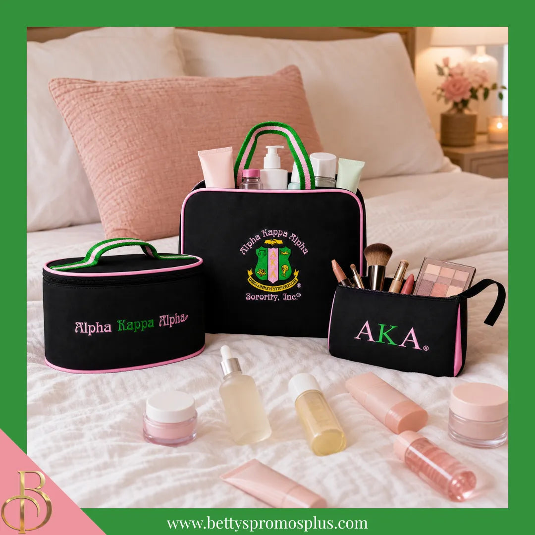 Alpha Kappa Alpha AKA Toiletry Bag Set of 3 Makeup Travel Kit Bathroom and Luggage Organizer-Alpha Kappa Alpha Paraphernalia-Alpha Kappa Alpha Cosmetic Case-Betty's Promos Plus