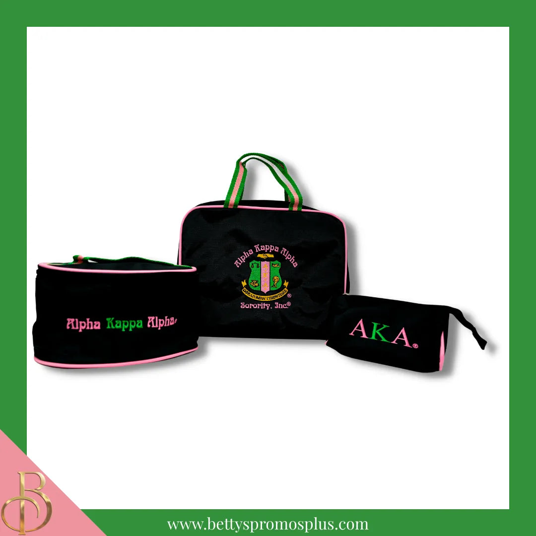 Alpha Kappa Alpha AKA Toiletry Bag Set of 3 Makeup Travel Kit Bathroom and Luggage Organizer-Pink-Alpha Kappa Alpha Paraphernalia-Alpha Kappa Alpha Cosmetic Case-Betty's Promos Plus