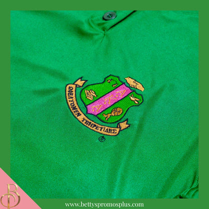 Alpha Kappa Alpha AKA Two-Button Baseball Henley Shirt with Embroidered Shield-Alpha Kappa Alpha Paraphernalia-Alpha Kappa Alpha Button-Up Shirts-Betty's Promos Plus