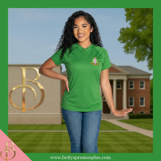Alpha Kappa Alpha AKA Two-Button Baseball Henley Shirt with Embroidered Shield-Alpha Kappa Alpha Paraphernalia-Alpha Kappa Alpha Button-Up Shirts-Betty's Promos Plus