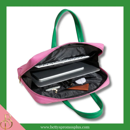 Alpha Kappa Alpha AKA Two-Tone Briefcase Laptop Bag-Alpha Kappa Alpha Paraphernalia-Alpha Kappa Alpha Briefcase-Betty's Promos Plus