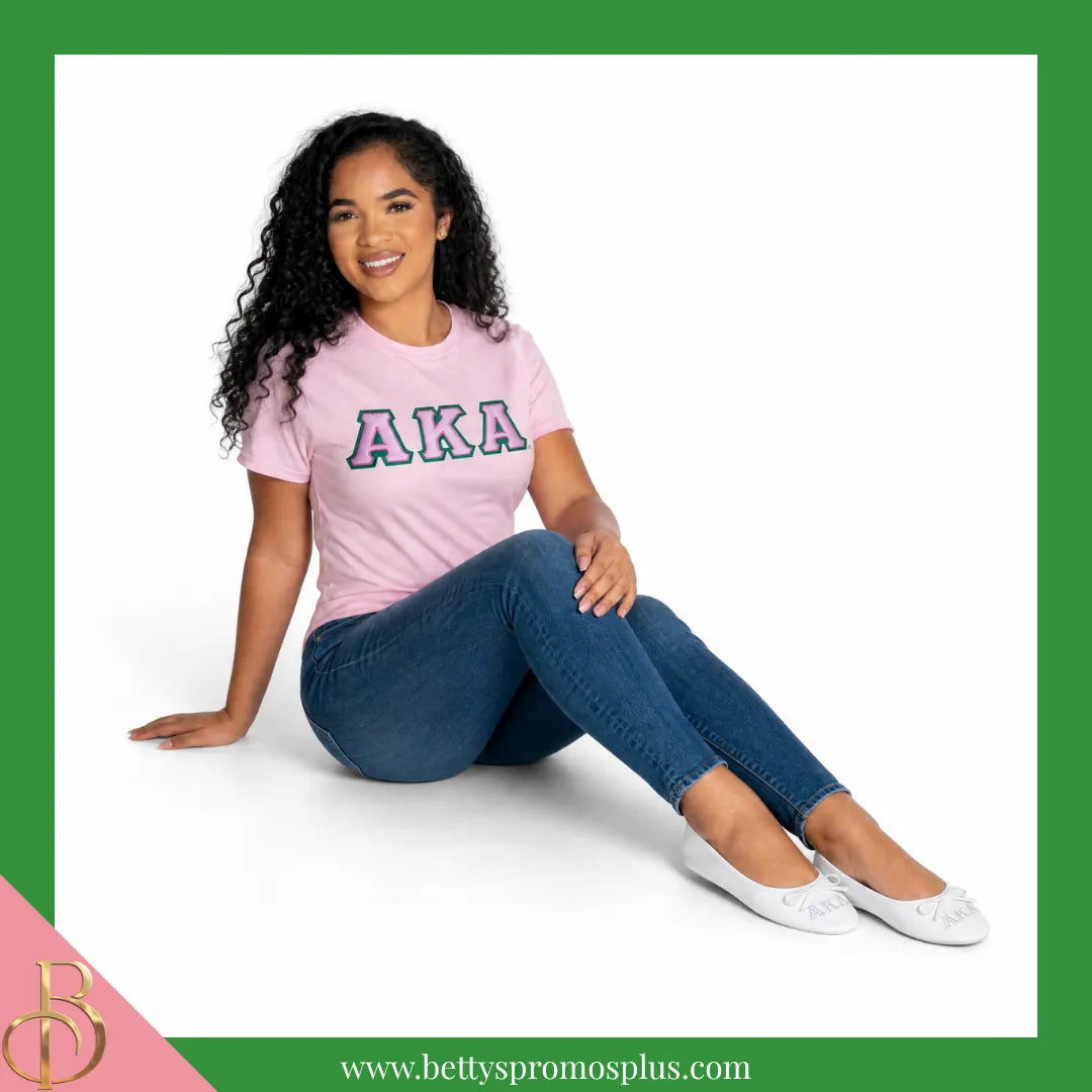 Alpha Kappa Alpha AKA Uninterrupted White Embroidered Ballet Flats with Carrying Case-Alpha Kappa Alpha Paraphernalia-Alpha Kappa Alpha Ballet Flats-Betty's Promos Plus