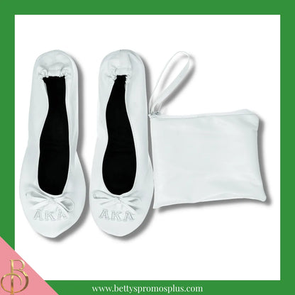 Alpha Kappa Alpha AKA Uninterrupted White Embroidered Ballet Flats with Carrying Case-White-X-Small US 5.5-Alpha Kappa Alpha Paraphernalia-Alpha Kappa Alpha Ballet Flats-Betty's Promos Plus