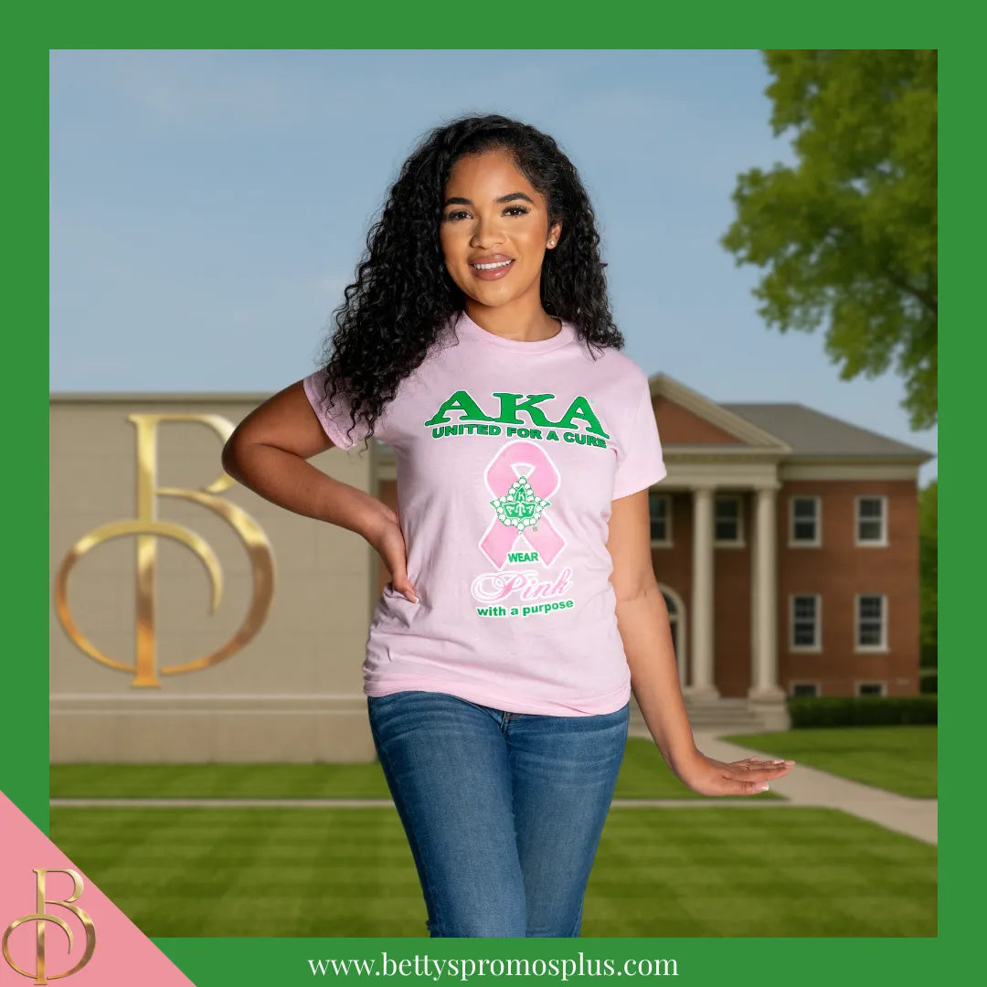Alpha Kappa Alpha AKA United For a Cure: Wear Pink with a Purpose Screen Printed T-Shirt-Alpha Kappa Alpha Paraphernalia-Alpha Kappa Alpha T-Shirts-Betty's Promos Plus