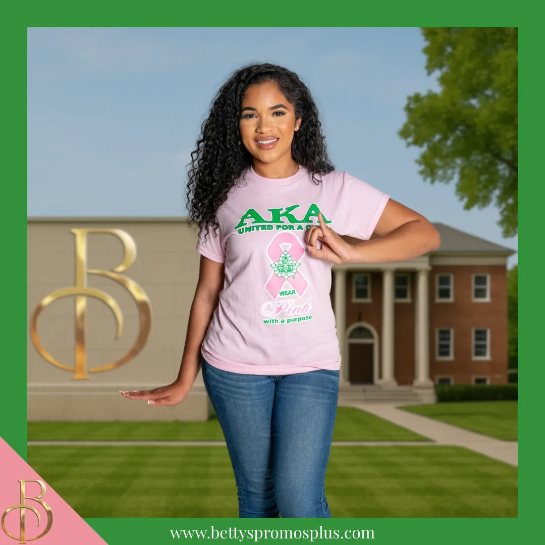 Alpha Kappa Alpha AKA United For a Cure: Wear Pink with a Purpose Screen Printed T-Shirt-Alpha Kappa Alpha Paraphernalia-Alpha Kappa Alpha T-Shirts-Betty's Promos Plus