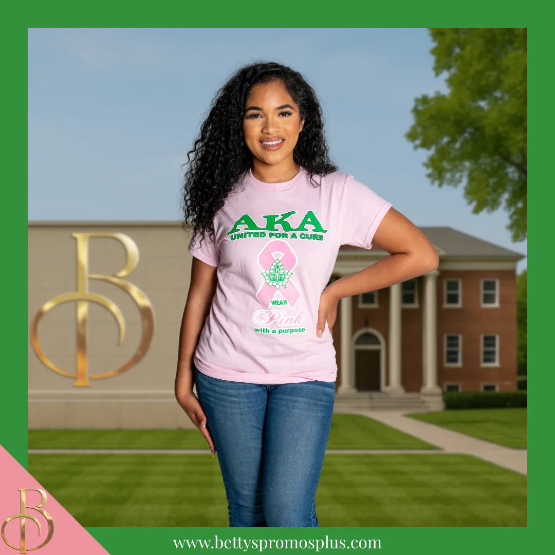 Alpha Kappa Alpha AKA United For a Cure: Wear Pink with a Purpose Screen Printed T-Shirt-Alpha Kappa Alpha Paraphernalia-Alpha Kappa Alpha T-Shirts-Betty's Promos Plus