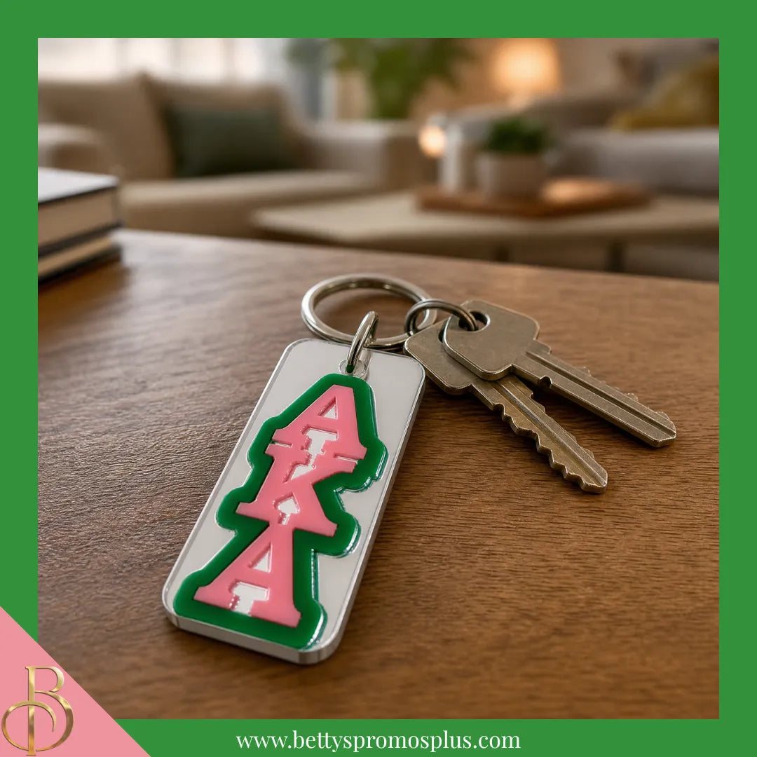 Alpha Kappa Alpha AKA Vertical Block Acrylic Keychain-Alpha Kappa Alpha Paraphernalia-Alpha Kappa Alpha Keychain-Betty's Promos Plus