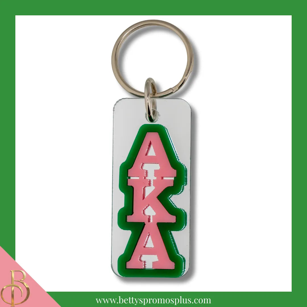 Alpha Kappa Alpha AKA Vertical Block Acrylic Keychain-Silver-Alpha Kappa Alpha Paraphernalia-Alpha Kappa Alpha Keychain-Betty's Promos Plus
